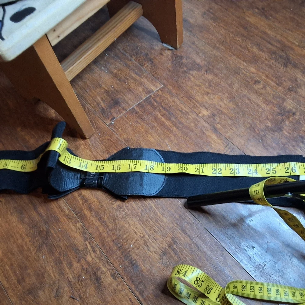 Vintage 1980s Black Bow Waist Belt – Wide Elastic Glam Statement Belt M/L - Picture 9 of 11